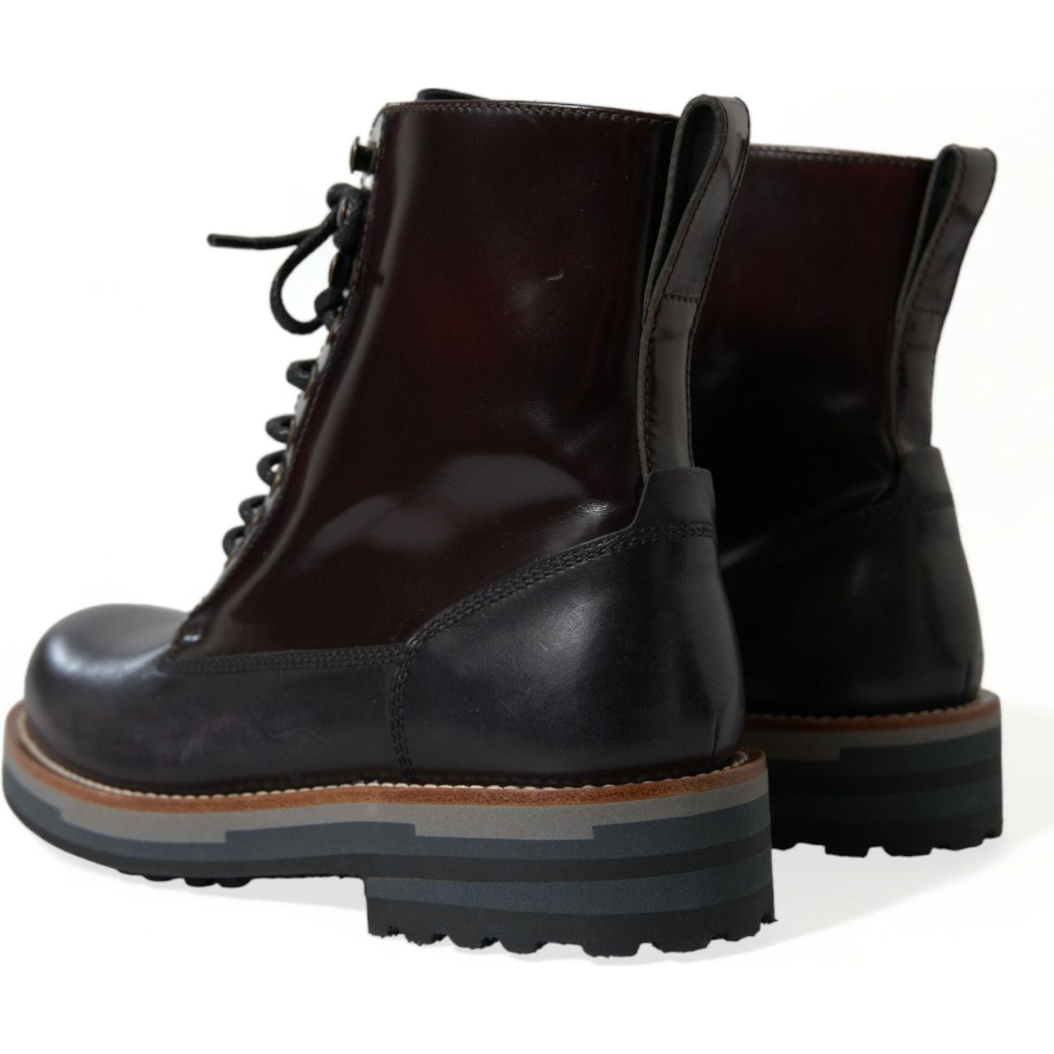 Dolce & Gabbana Black Leather Military Combat Boots Shoes