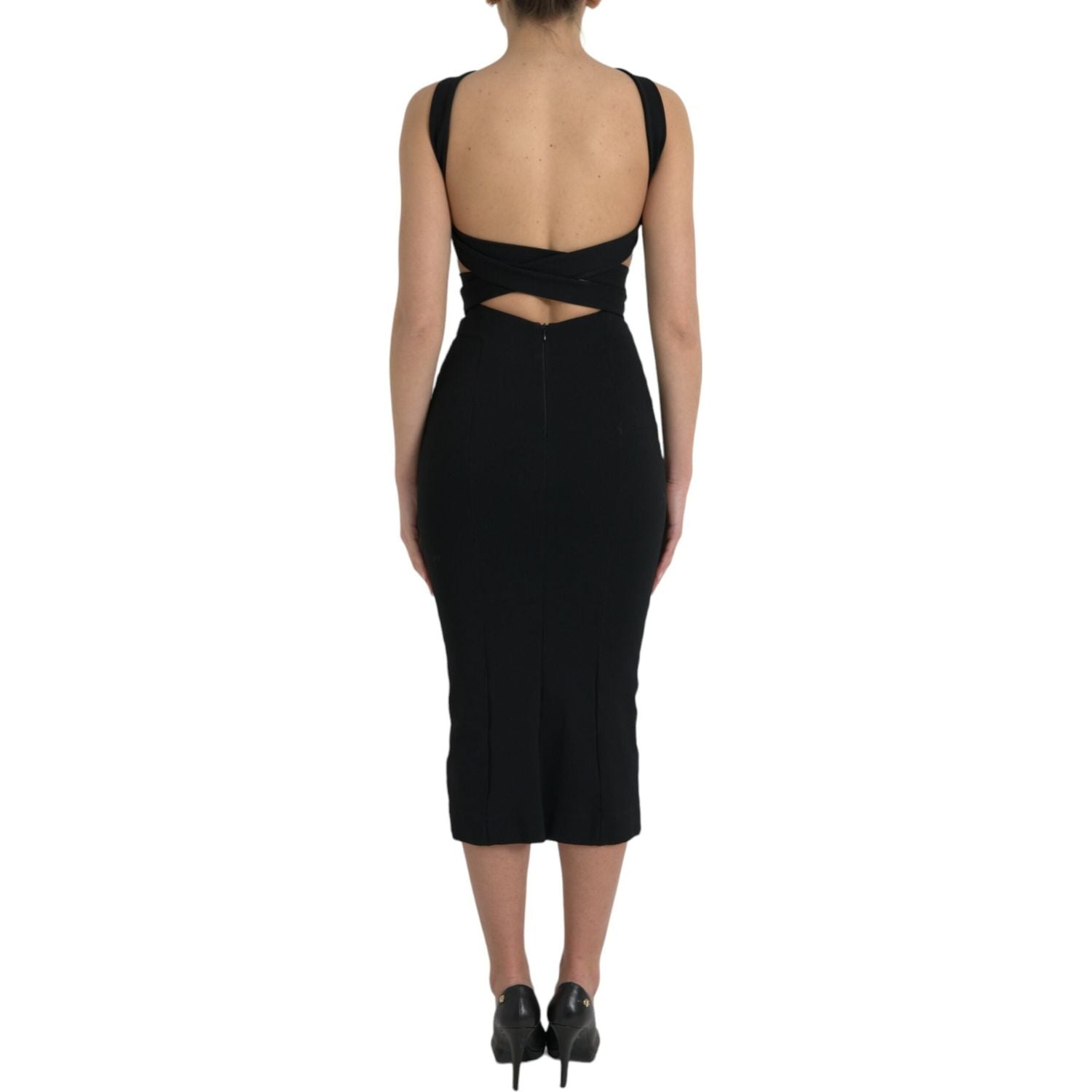 Dolce & Gabbana Black Sheath Halter Sleeveless Midi Dress