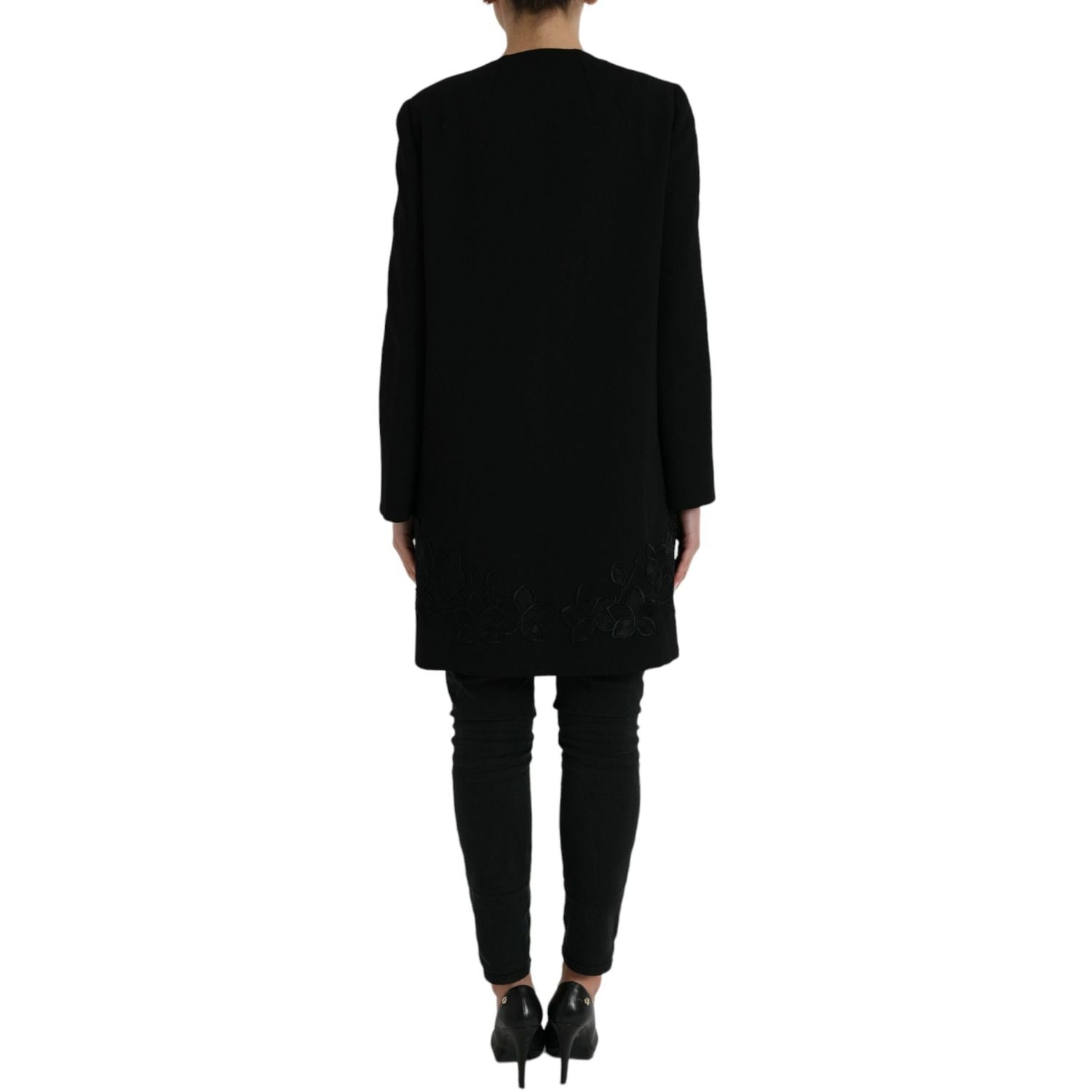 Dolce & Gabbana Black Floral Wool Button Embellished Jacket