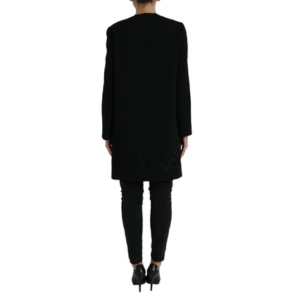 Dolce & Gabbana Black Floral Wool Button Embellished Jacket