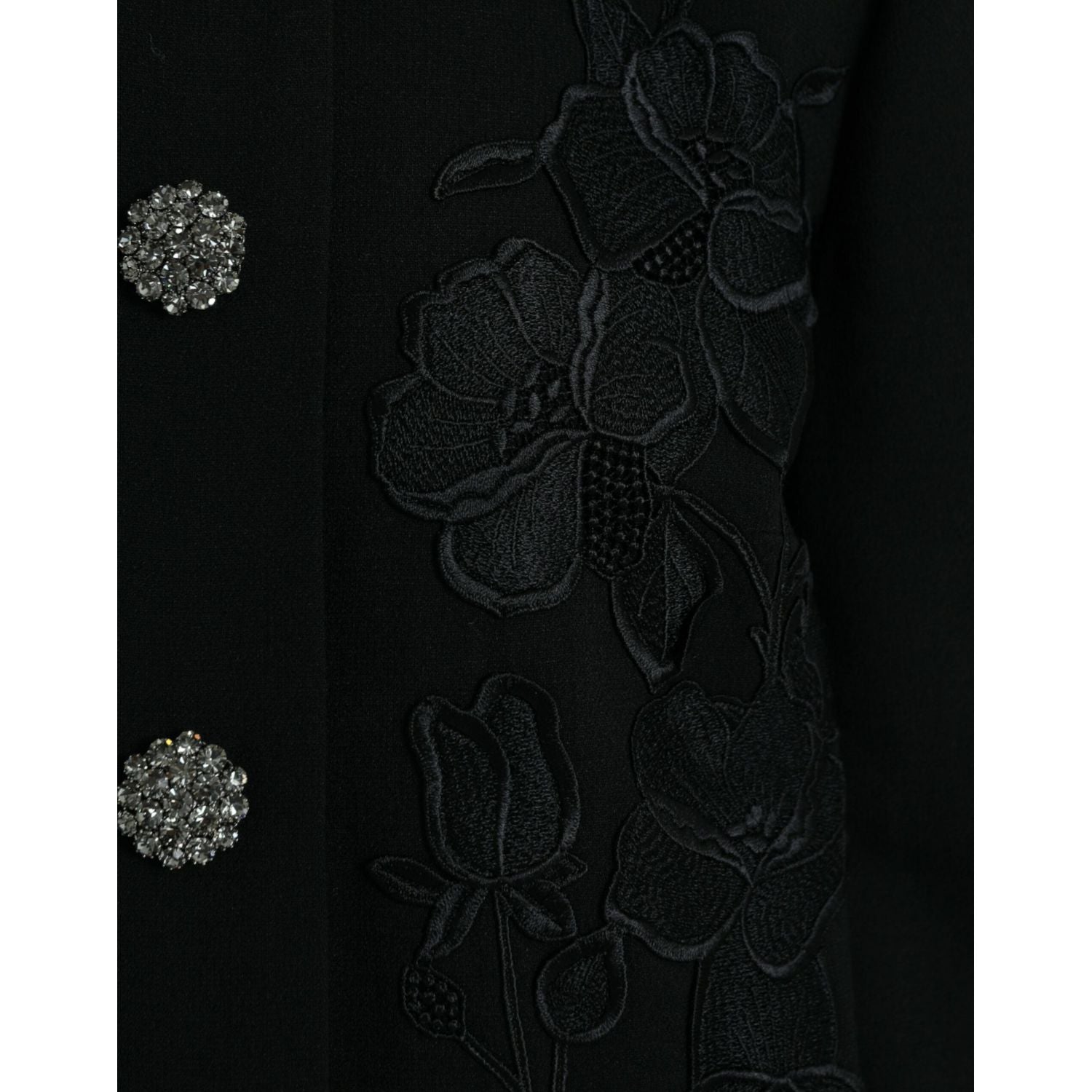 Dolce & Gabbana Black Floral Wool Button Embellished Jacket