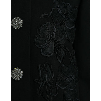 Dolce & Gabbana Black Floral Wool Button Embellished Jacket