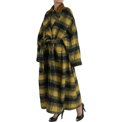 Dolce & Gabbana Yellow Checkered Long Sleeve Coat Jacket