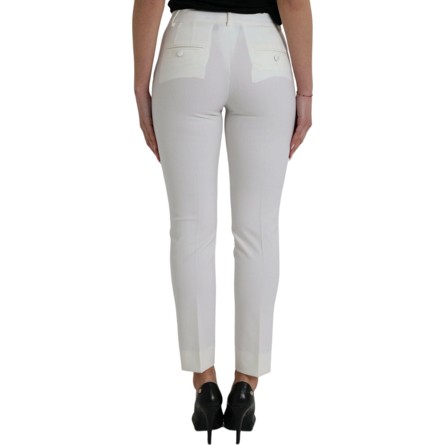 Dolce & Gabbana White Wool Mid Waist Tapered Pants
