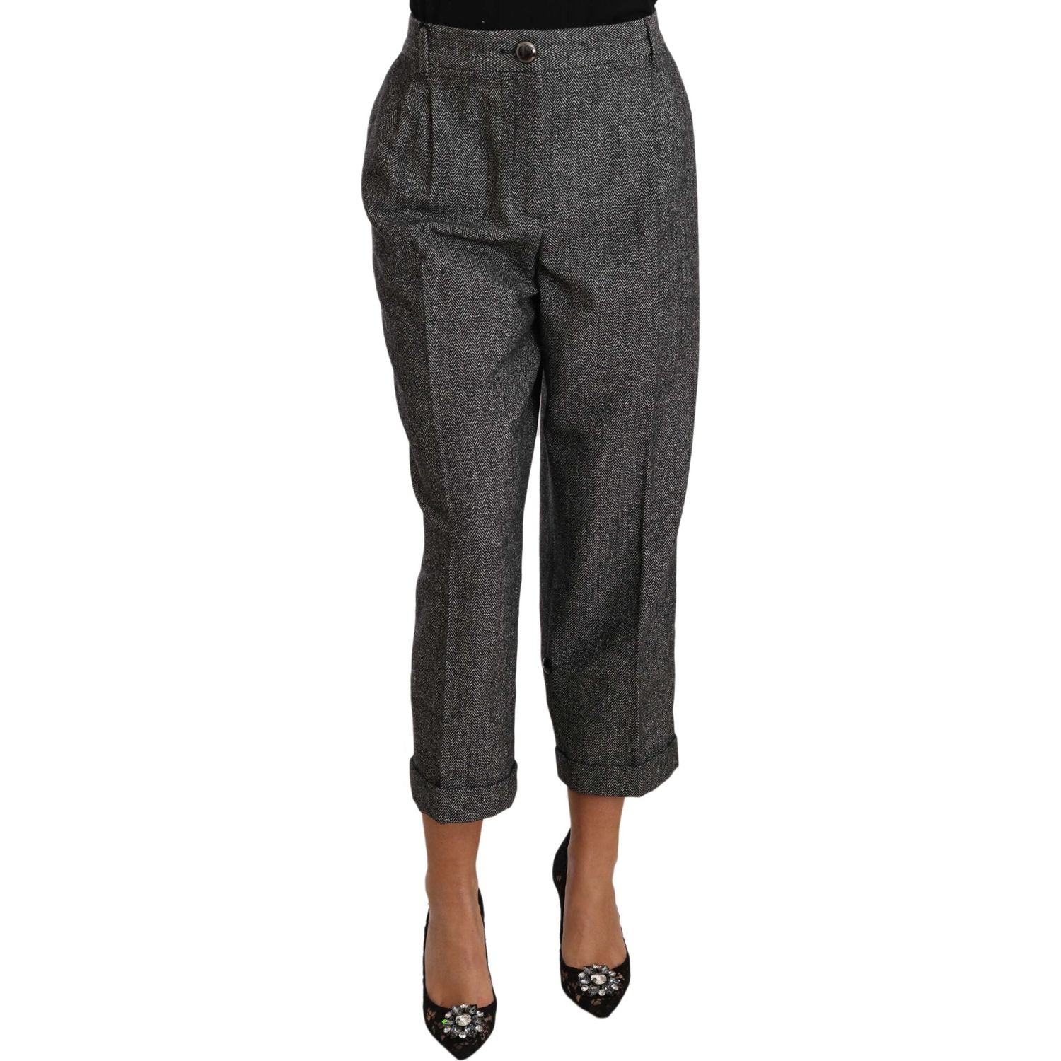 Dolce & Gabbana Gray Wool Pleated Cropped Trouser Pants