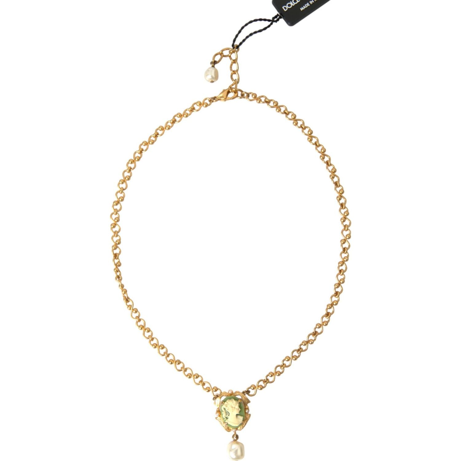 Dolce & Gabbana Gold Brass Chain Pearl Pendant Charm Necklace