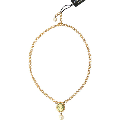 Dolce & Gabbana Gold Brass Chain Pearl Pendant Charm Necklace Necklace