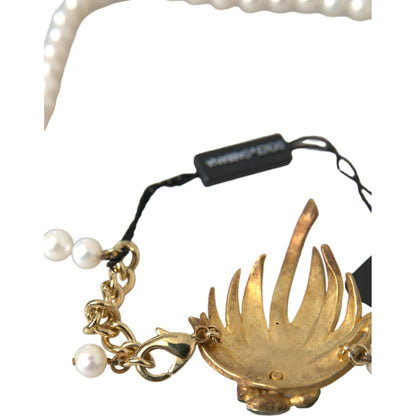 Dolce & Gabbana Gold Brass Crystal Pearl Tree Pendant Charm Necklace Necklace
