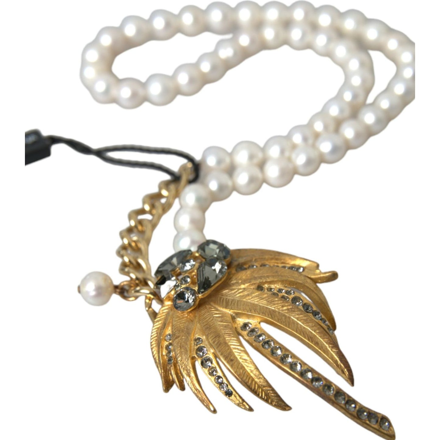 Dolce & Gabbana Gold Brass Crystal Pearl Tree Pendant Charm Necklace Necklace