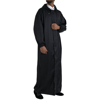 Dolce & Gabbana Black Polyester Hooded Long Windbreaker Jacket