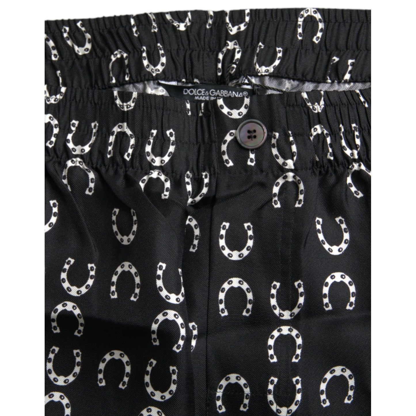 Dolce & Gabbana Black Horseshoe Print Silk Pants