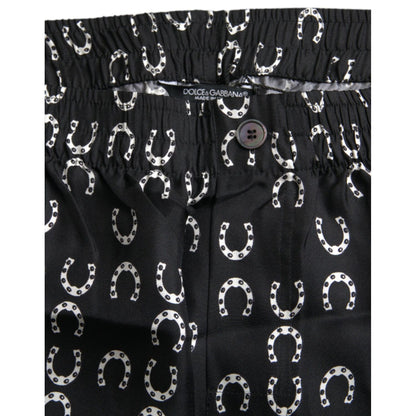 Dolce & Gabbana Black Horseshoe Print Silk Pants