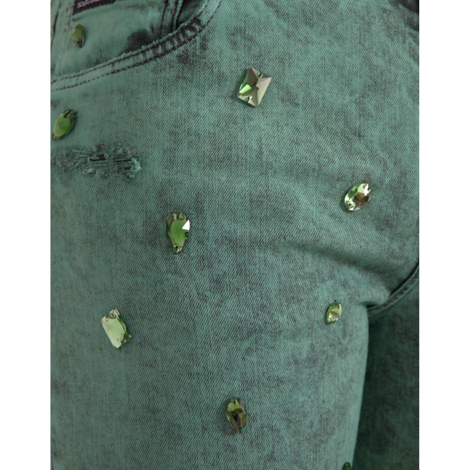 Dolce & Gabbana Green Crystals Cotton Stretch Slim Jeans