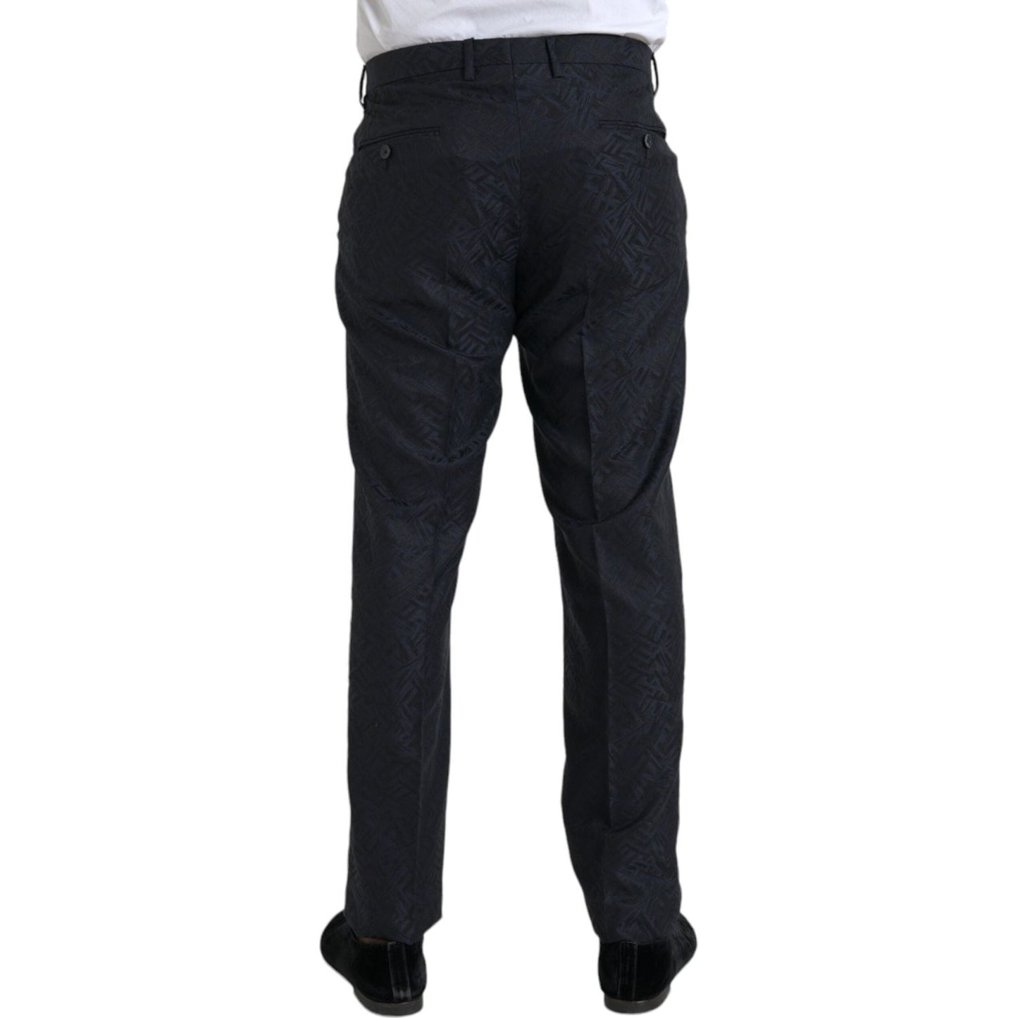 Dolce & Gabbana Blue Brocade Wool Skinny Men Dress Pants