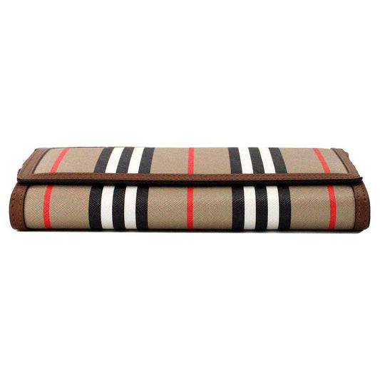 Burberry Hannah Icon Stripe Archive Tan E-Canvas Leather Wallet Crossbody Bag Burberry Rosy Brown