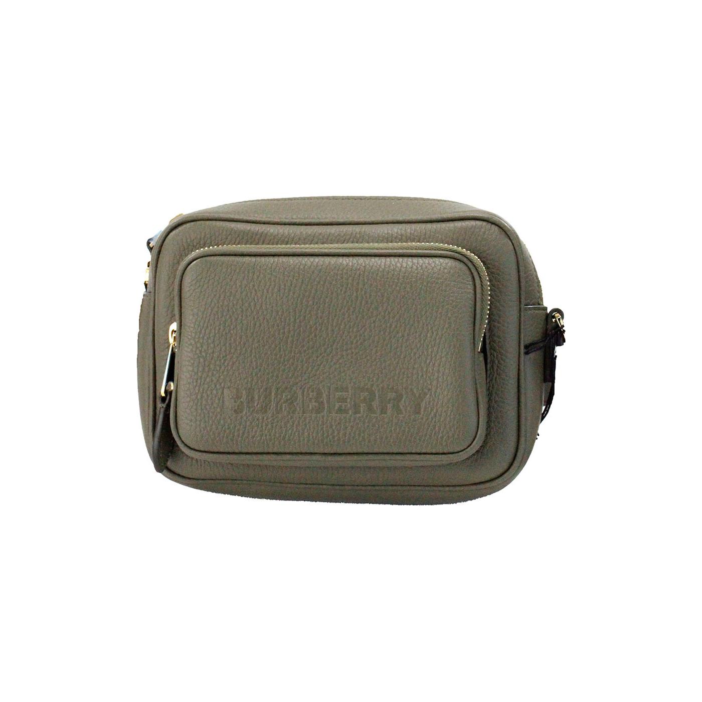 Burberry Small Branded Dark Fern Green Grainy Leather Camera Crossbody Bag Burberry Dim Gray