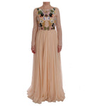 Dolce & Gabbana Pink Silk Floral Crystal Maxi Gown Dress SIG50865-1