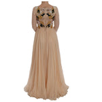 Dolce & Gabbana Pink Silk Floral Crystal Maxi Gown Dress SIG50865-1