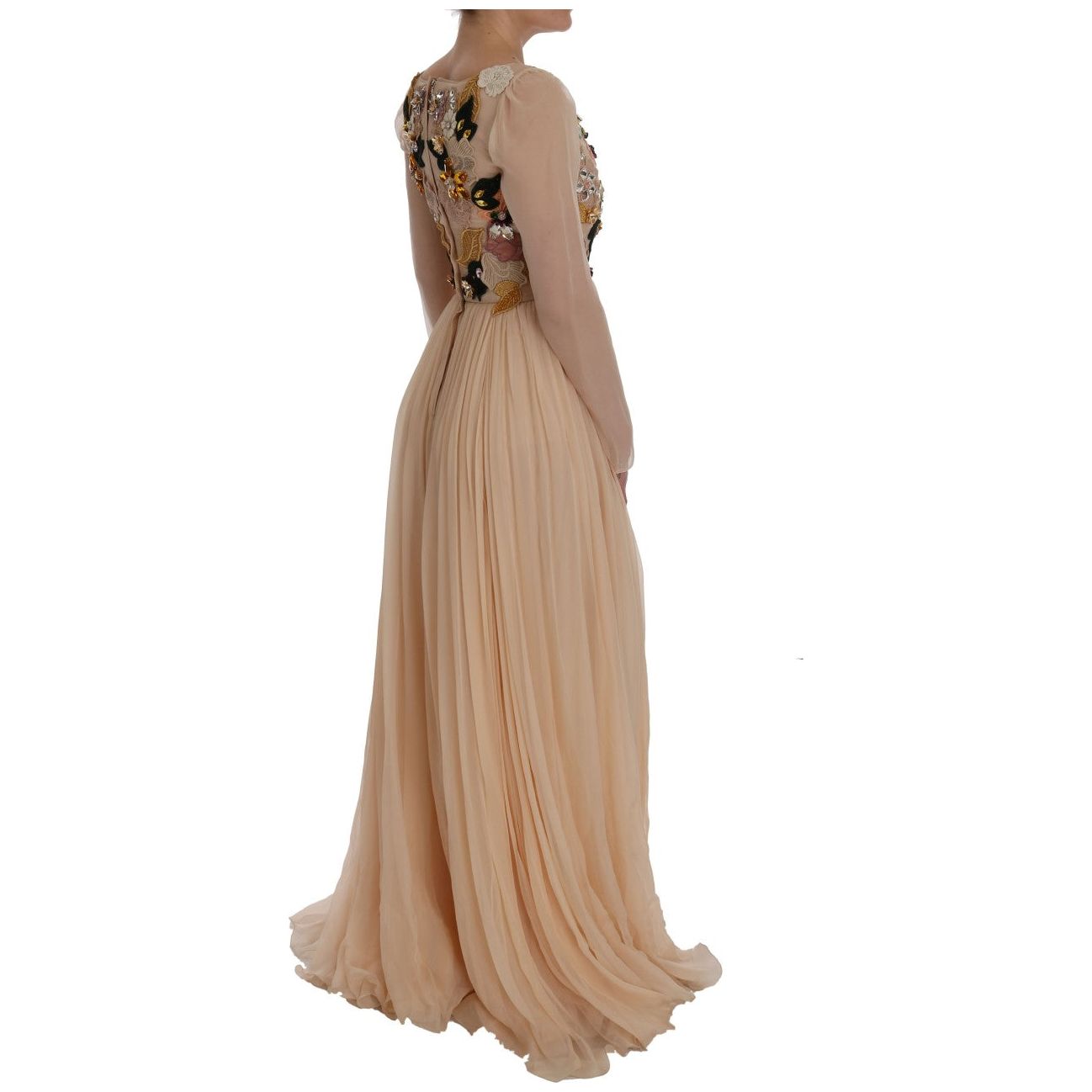 Dolce & Gabbana Pink Silk Floral Crystal Maxi Gown Dress SIG50865-1