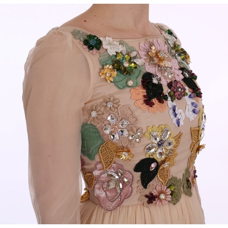 Dolce & Gabbana Pink Silk Floral Crystal Maxi Gown Dress SIG50865-1