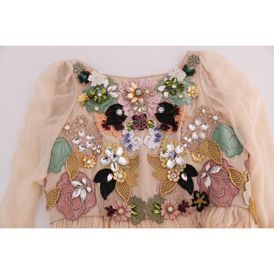 Dolce & Gabbana Pink Silk Floral Crystal Maxi Gown Dress SIG50865-1