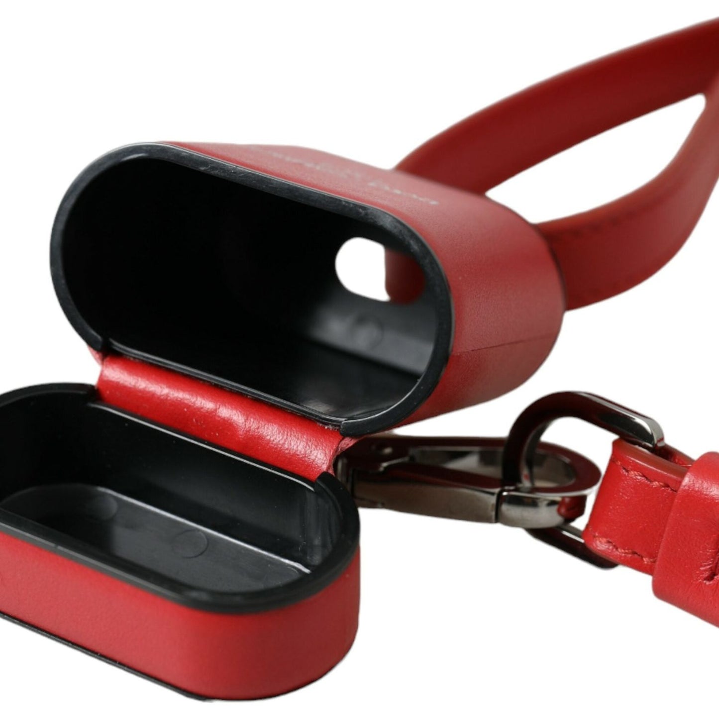 Dolce & Gabbana Red Calfskin Leather Logo Print Strap Men Airpods Case