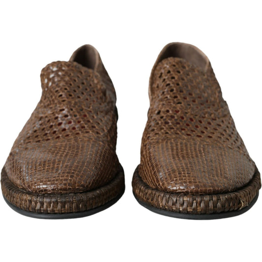 Dolce & Gabbana Brown Woven Leather Loafers Casual Shoes MV5688-41