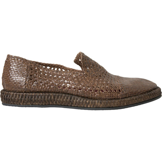 Dolce & Gabbana Brown Woven Leather Loafers Casual Shoes MV5688-41
