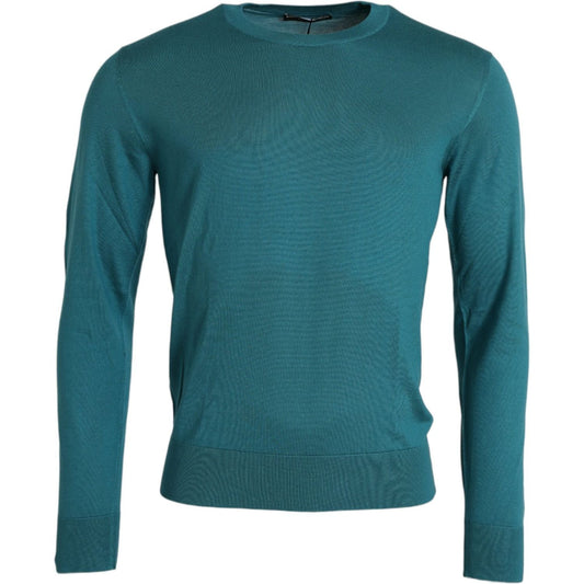 Dolce & Gabbana Dark Green Silk Crew Neck Pullover Sweater TSH84552-46