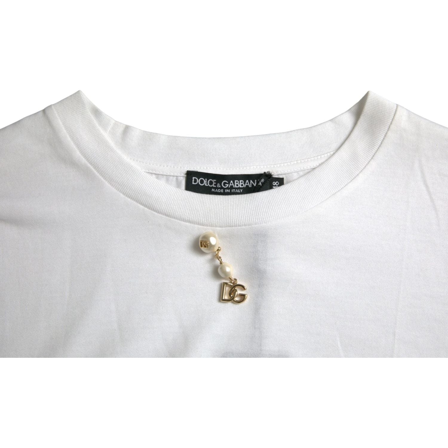 Dolce & Gabbana White Embellished Cotton Crew Neck T-shirt