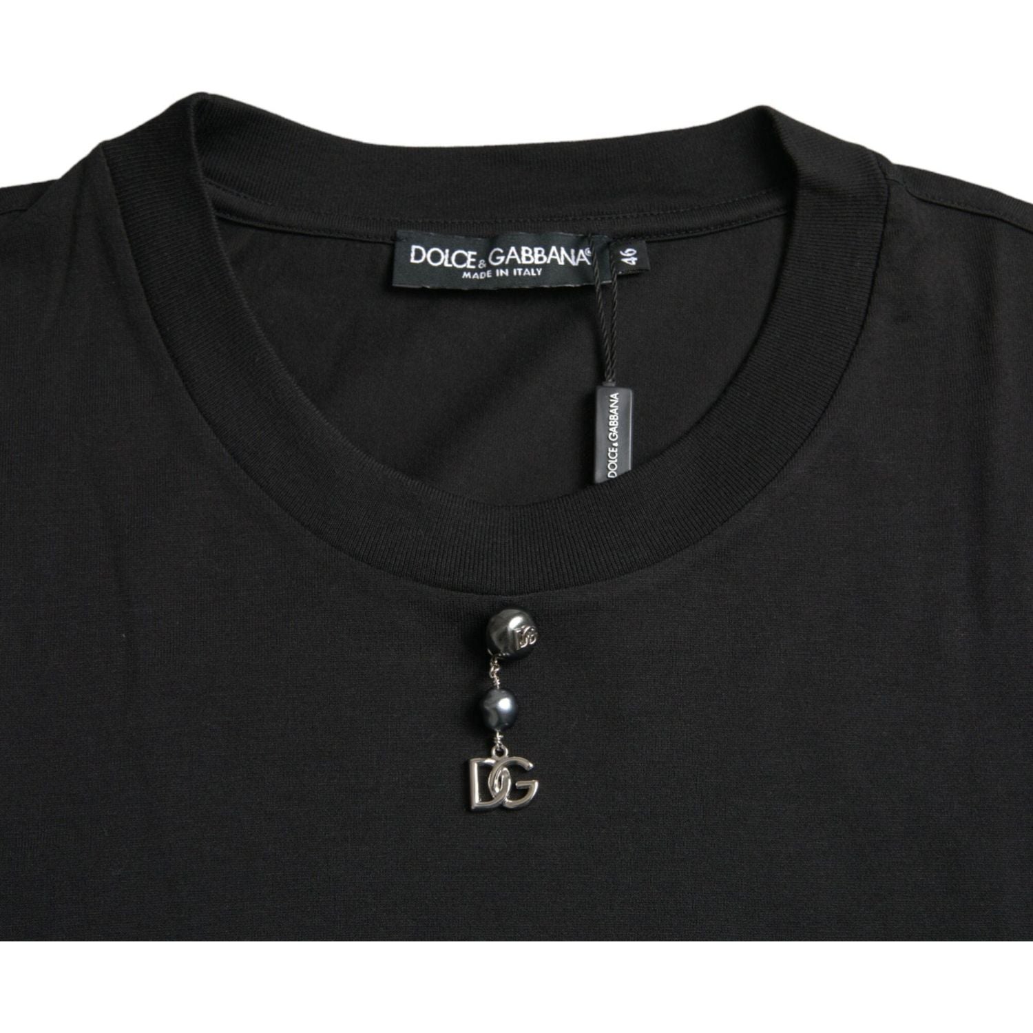 Dolce & Gabbana Black Embellished Cotton Crew Neck T-shirt