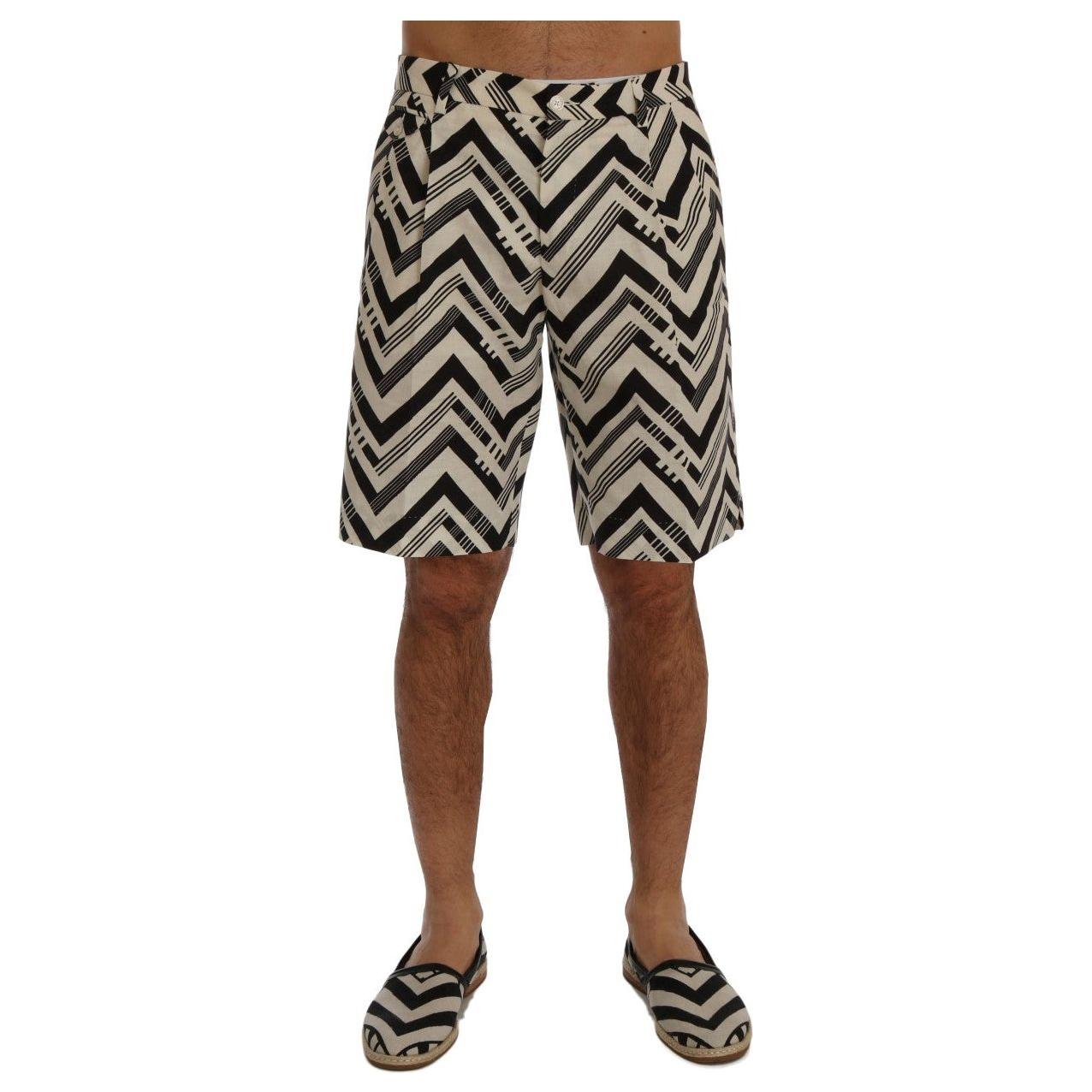 Dolce & Gabbana White Black Striped Cotton Linen Shorts