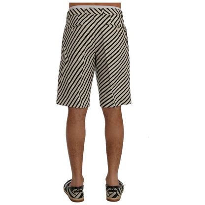 Dolce & Gabbana White Black Striped Hemp Casual Shorts