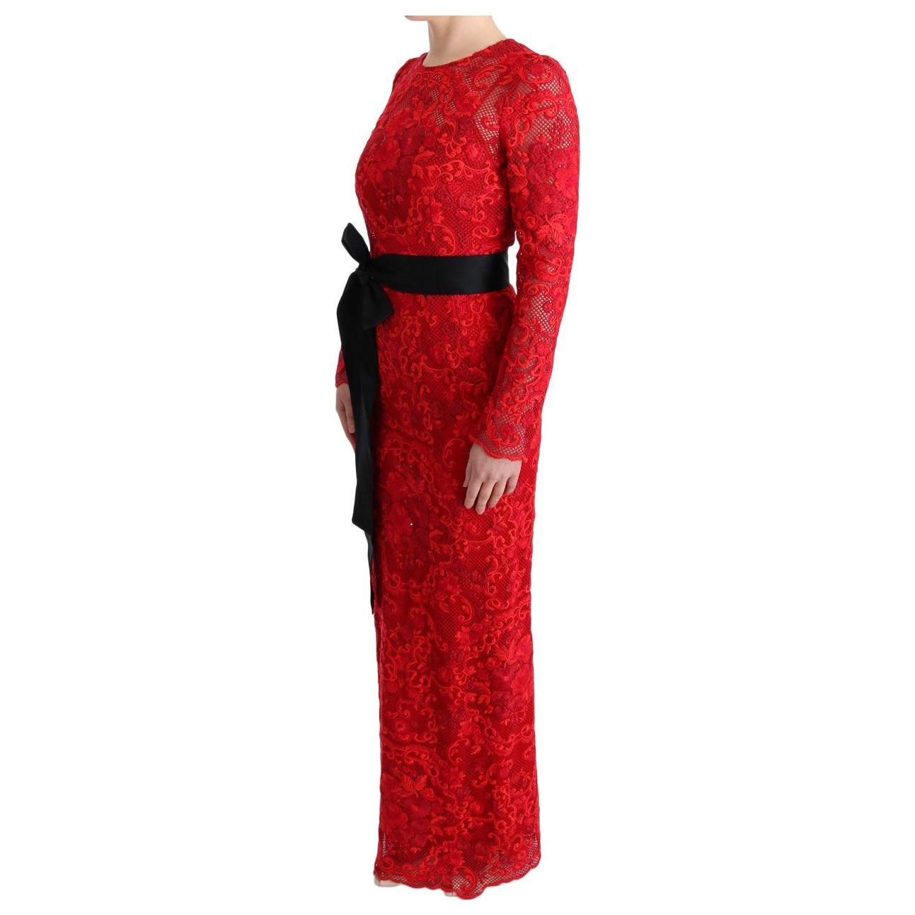 Dolce & Gabbana Red Floral Ricamo Sheath Long Dress