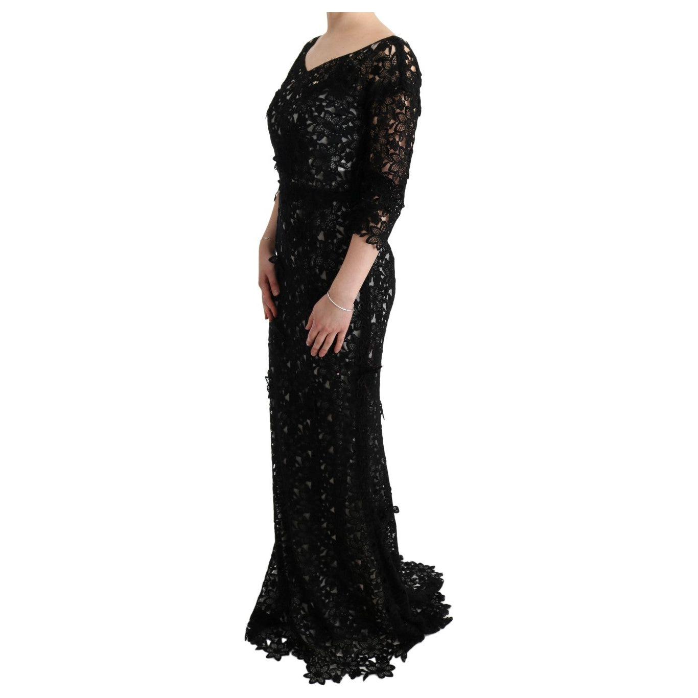Dolce & Gabbana Black Cotton Silk Floral Long Dress SIG60574-3
