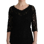 Dolce & Gabbana Black Floral Ricamo Sheath Long Dress SIG60580-1
