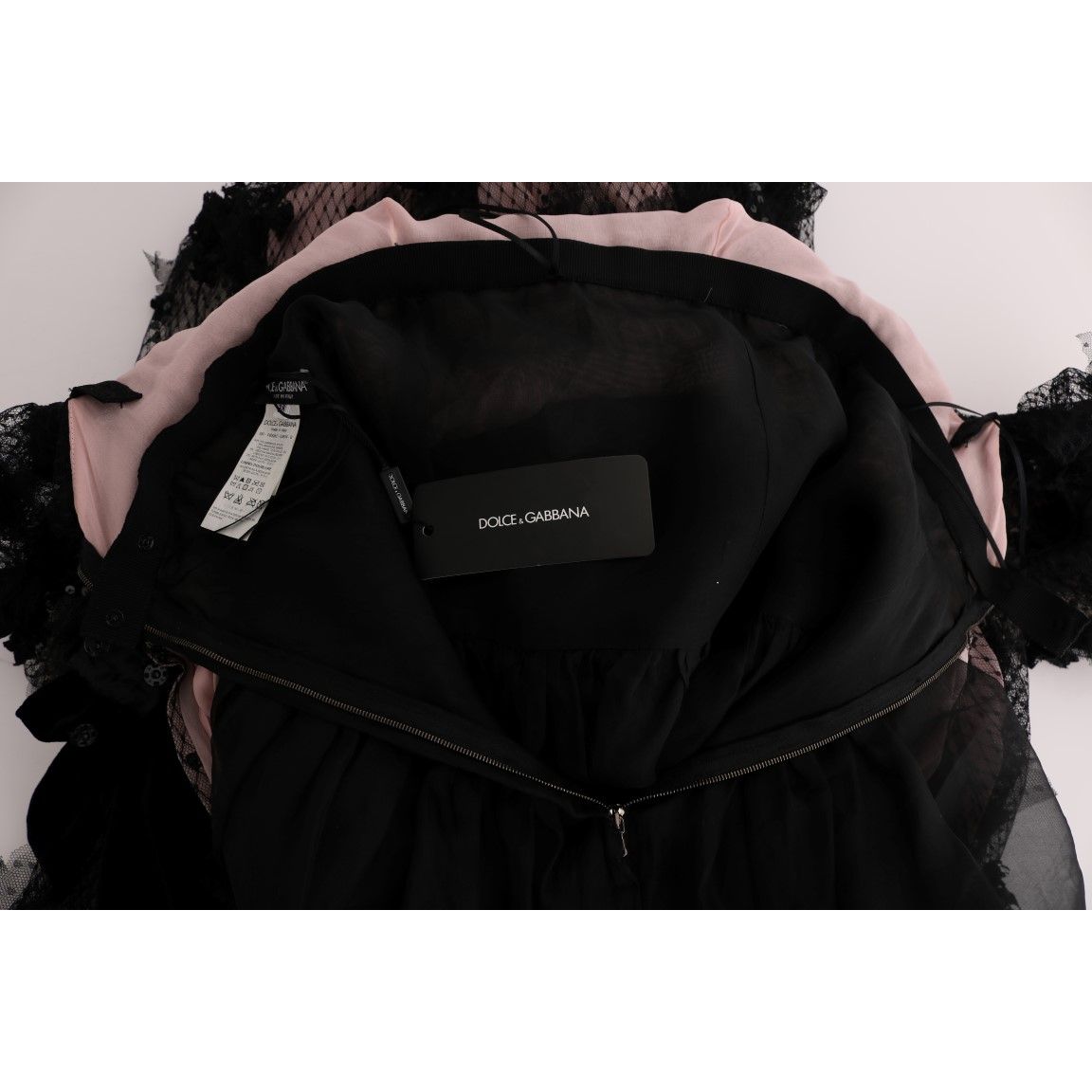 Dolce & Gabbana Black Pink Silk Applique Shift Dress