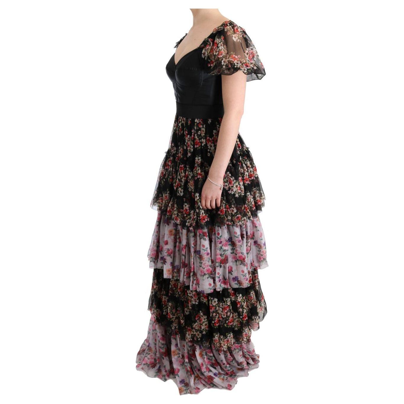 Dolce & Gabbana Multicolor Silk Stretch Floral Shift Long Dress