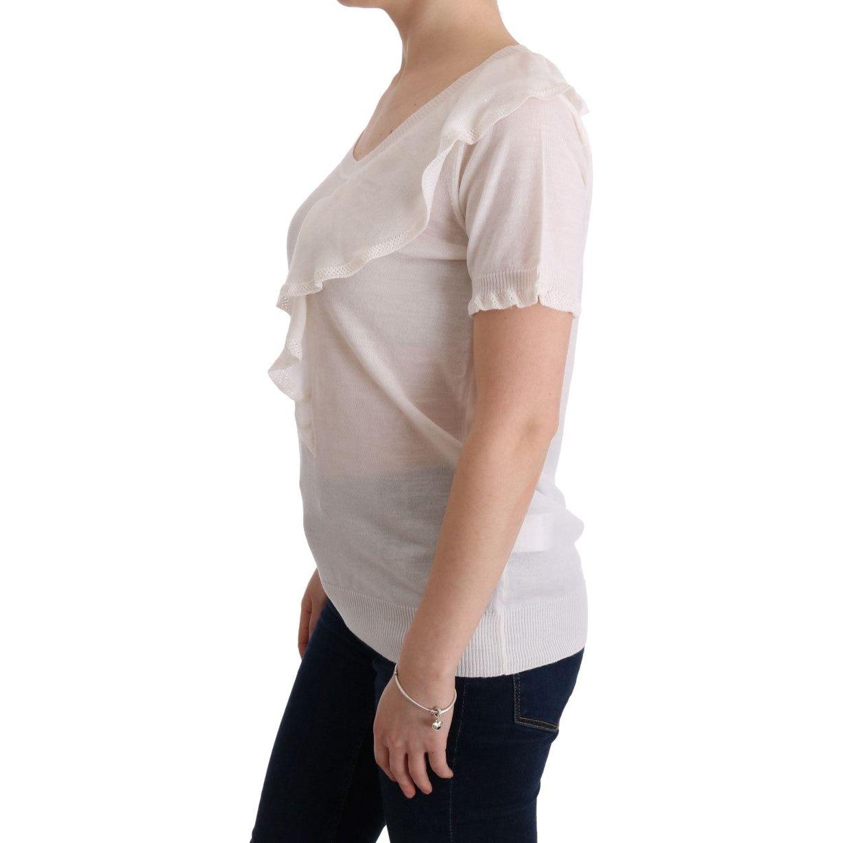 MARGHI LO' White 100% Lana Wool Top Blouse T-shirt