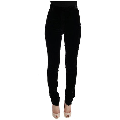 Ermanno Scervino Black Velvet Slim Fit Pants Jeans & Pants