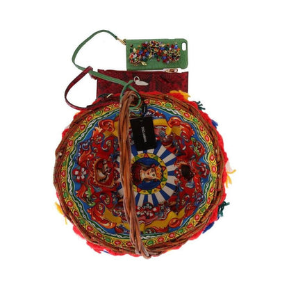 Dolce & Gabbana Multicolor AGNESE Straw Crystal Pom Pom Bag