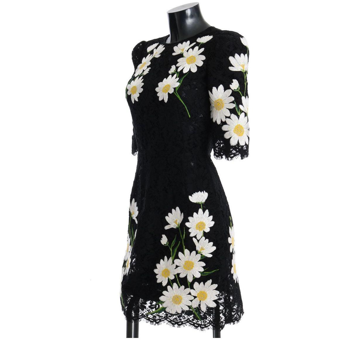 Dolce & Gabbana Black Floral Lace Chamomile Sicily Dress