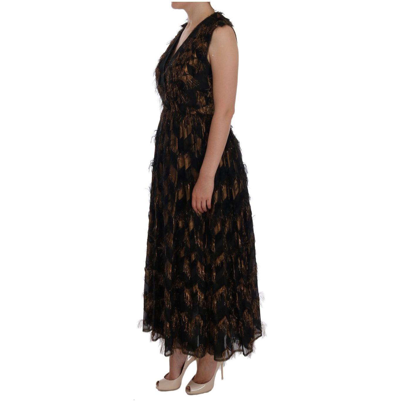 Dolce & Gabbana Black Silk Brown Fringes A-Line Dress