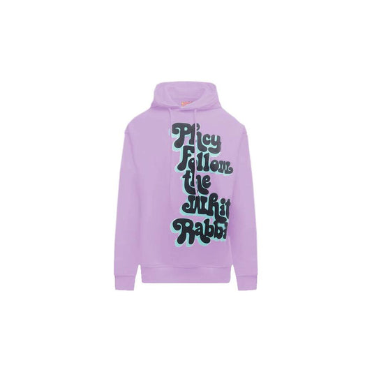 Purple men's sweater with graphic text print and hood by Pharmacy Industry.