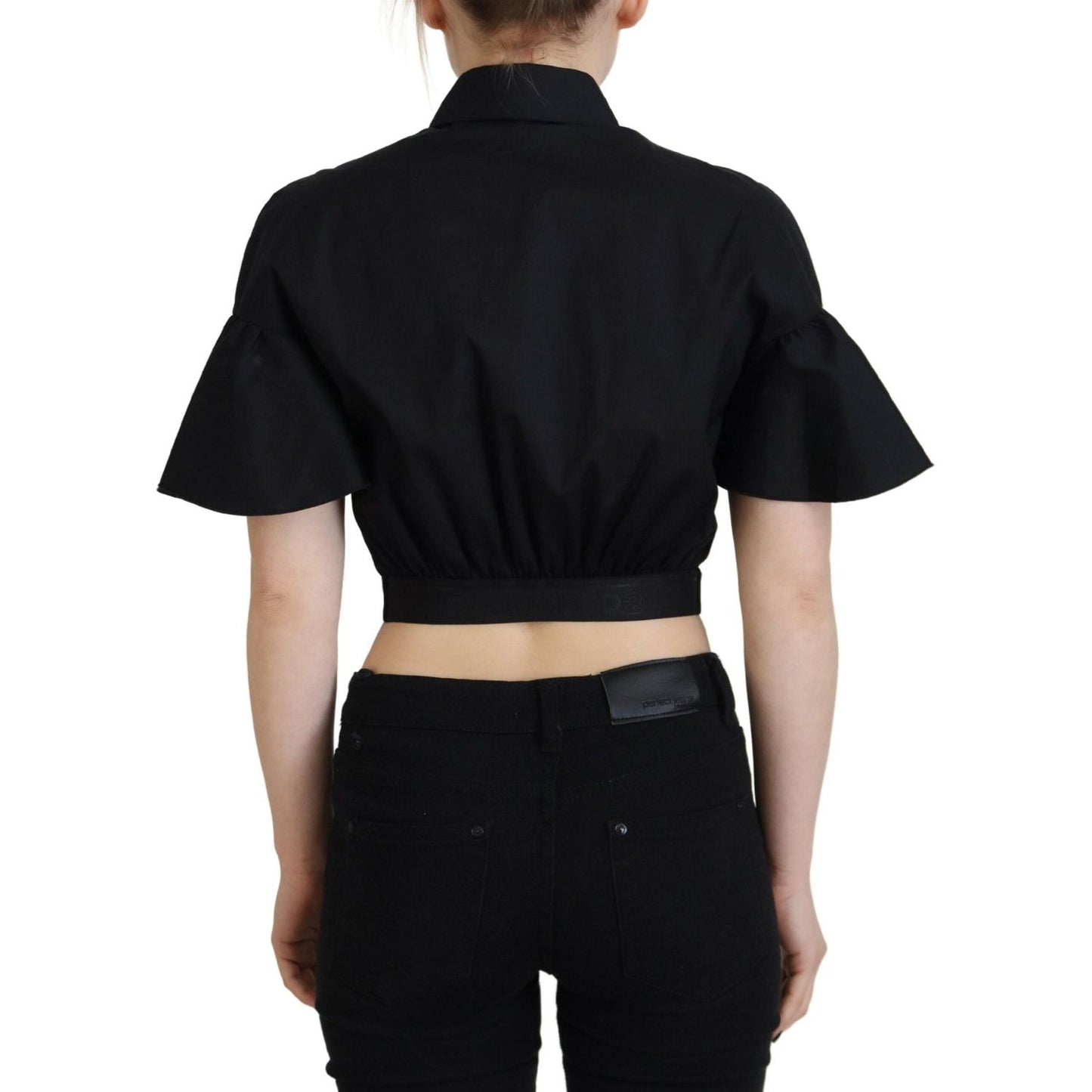Dsquared² Black Collared Button Down Short Sleeve Cropped Top
