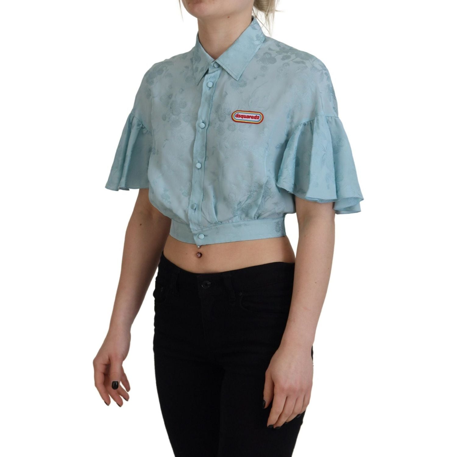 Dsquared² Blue Collared Button Down Short Sleeve Cropped Top