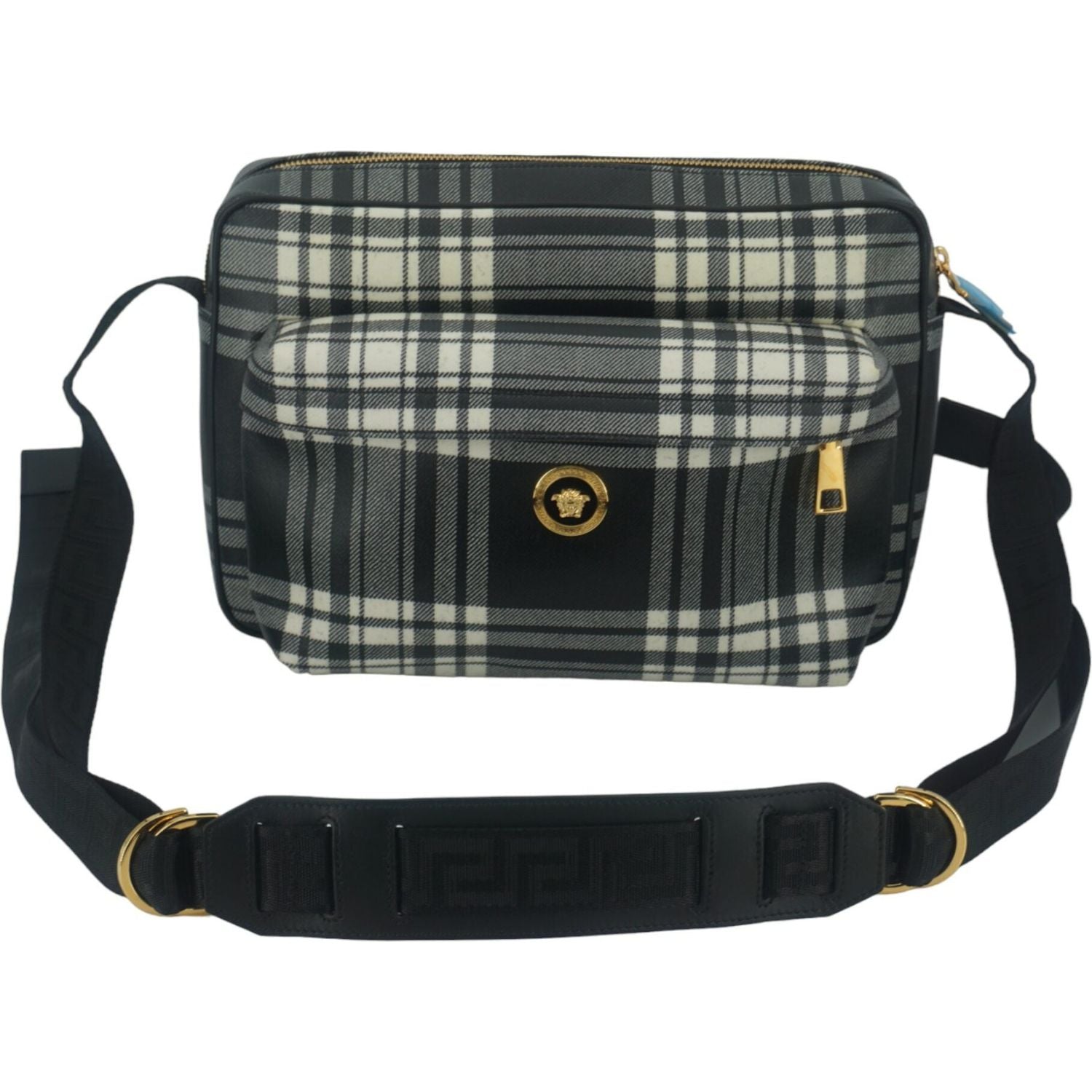 Versace Elegant Grey Leather Crossbody Bag