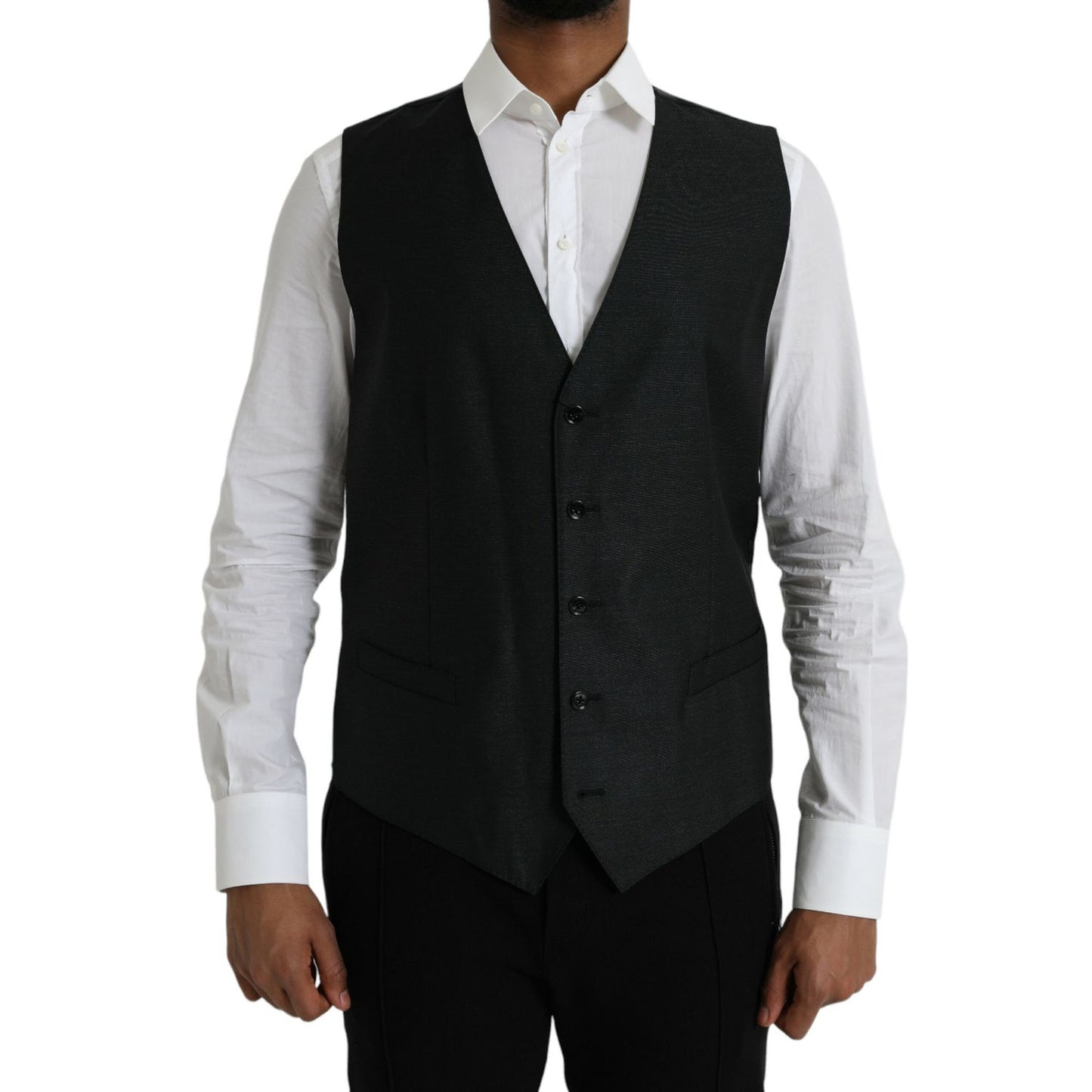 Dolce & Gabbana Black Wool Waistcoat Dress Formal Vest