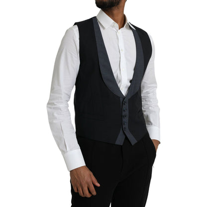 Dolce & Gabbana Black Wool Waistcoat Dress Formal Vest