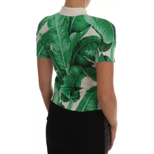 Dolce & Gabbana Green Banana Print Silk Polo T-shirt TSH1645-38